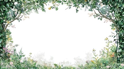 Fototapeta premium A decorative border featuring lush greenery and flowers, ideal for framing text or images.