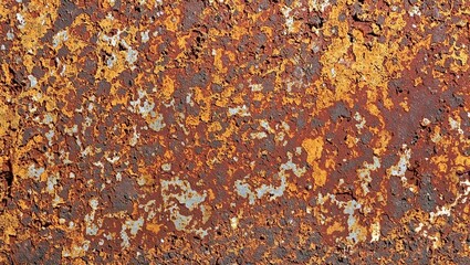 Rusted metal surface with layers of orange brown and dark red corrosion showcasing unique textures and industrial grit