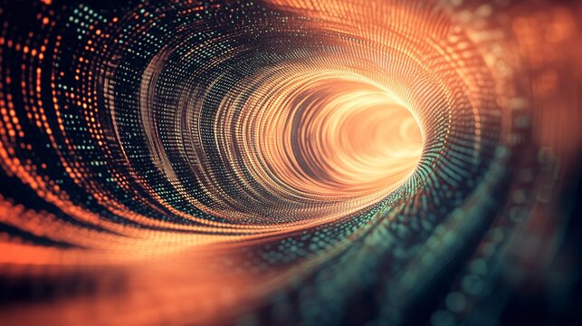 Digital tunnel data flowing through cyberspace with binary code stream