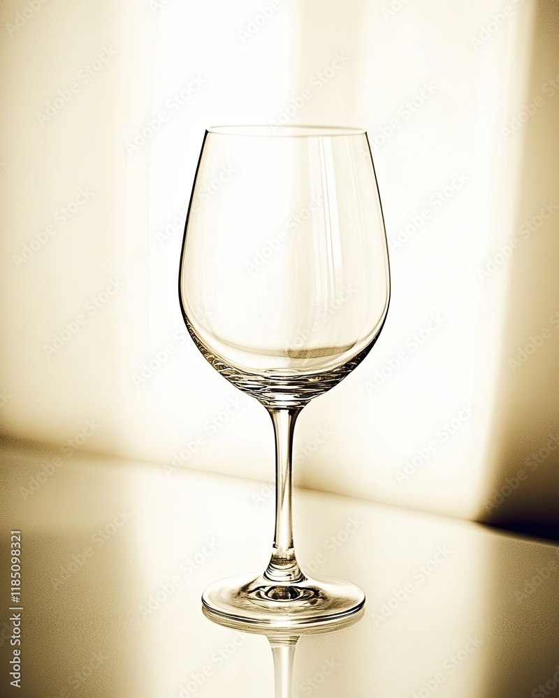 Poster elegant curves of a wine glass reflecting soft light on a pristine white table