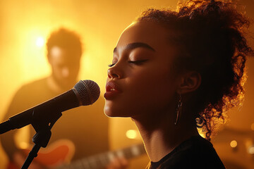 Singer Performing in a Dimly Lit Concert 