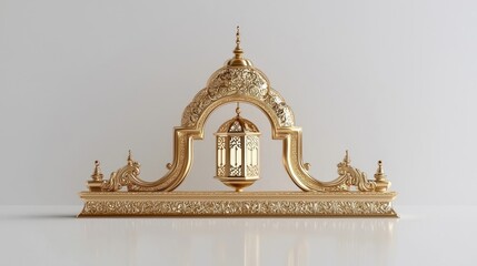 Obraz premium A decorative golden arch with intricate designs and a central lantern, showcasing craftsmanship and elegance.