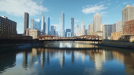 Fototapeta premium Urban Skyline Reflected in a Calm River