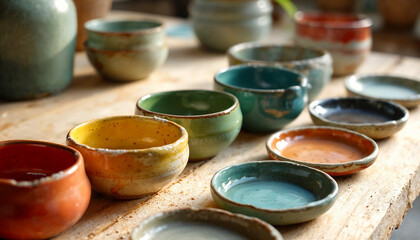 Diverse Assortment of Handcrafted Pottery Bowls in Muted, Earthy Hues Highlighting Minimalist Design