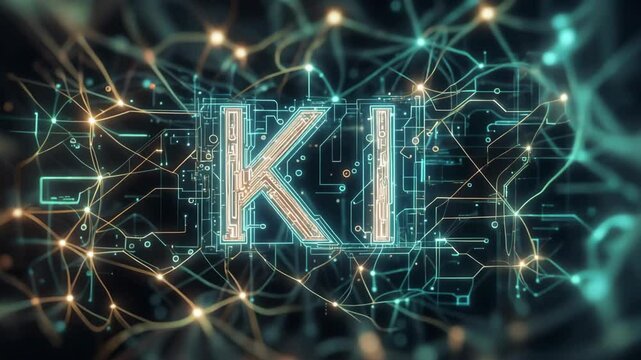network with glowing circuits forming the letters KI
