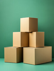 Obraz premium Stack of cardboard boxes on a green background