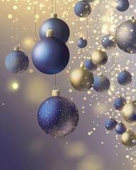 Elegant Holiday Banner With Shimmering Blue and Gold Baubles and Glittering Lights