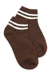 Pair of soft socks isolated on white, top view