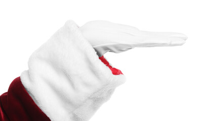 Santa Claus holding something on white background, closeup