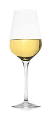Tasty wine in glass on white background