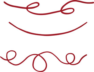 red Garland, Cord, wire, rope, Christmas, coiled ribbon, watercolor ribbon, festive, decoration. Vector, set, collection. Watercolor, Vintage. Greeting design, invitation, celebrate, event, party, new