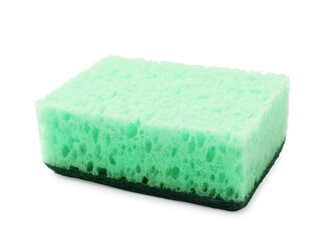 One green sponge isolated on white. Cleaning tool