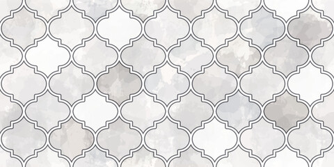 Fototapeta premium Moroccan Seamless Pattern. Turkish Mosque Window Shape. Arabic Mosaic Watercolor Ornament Background. Eid Mubarak Muslim Decoration. Ramadan Kareem Islamic Illustration