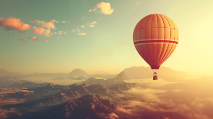 Fototapeta premium Majestic Hot Air Balloon Floating Over Stunning Mountain Landscape at Sunrise Illustration