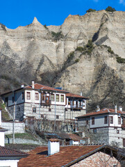 Typical street and old houses at town of Melnik, Bulgaria