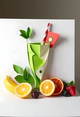 Berry and fruit smoothie in geometric paper style. It looks like an origami sculpture.