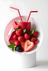 Berry and fruit smoothie in geometric paper style. It looks like an origami sculpture.