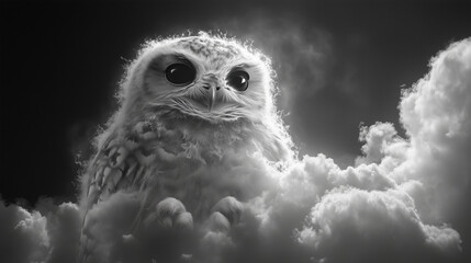 An owl-shaped cloud, its eyes and wings subtly detailed by the light and shadow