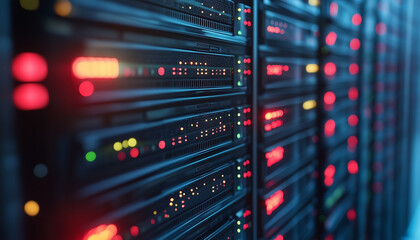red blinking racks in a server room - detail