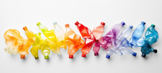 Colorful plastic bottles on transparent background