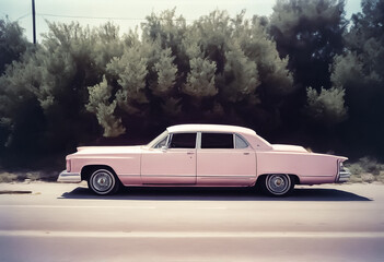 Obraz premium pink old car on the road