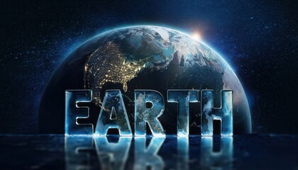 Glowing Glass Letters Forming 'Earth' Against Stellar Background