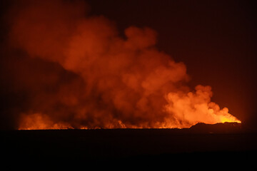 Iceland Volcano near Grindavik, Lava field at sunset aerial view