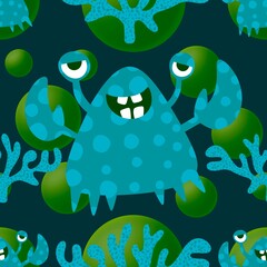 Ocean animals seamless crabs pattern for wrapping paper and fabrics and linens
