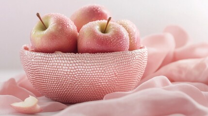 Pink Apples in Rose Gold Bowl - Soft, Feminine Still Life