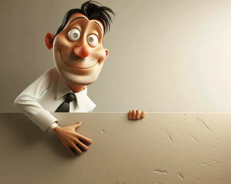 Cartoon Businessman Illustration Peeking Over Wall with Curious Expression for Workplace Humor and Creativity Contexts