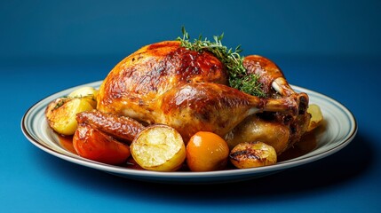 Roasted Chicken with Roasted Vegetables on Plate - Delicious Thanksgiving Dinner