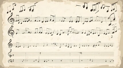 Fototapeta premium Aged Musical Score Sheet Displays Notes And Clefs