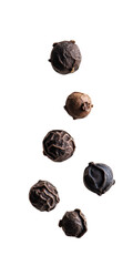 Black peppercorns isolated. Whole black peppercorns, natural, healthy, aromatic, seasoning, spicy, gourmet, culinary, versatile, traditional, cooking, premium.
