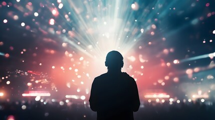 Silhouetted Person at Concert Enjoying Bright Lights