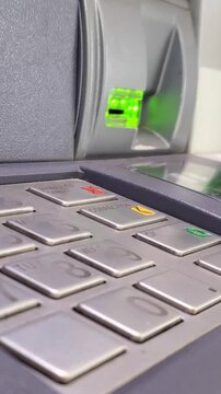ATM withdrawal pad and pincode. Personal banking checking account in north american bank. Money management.