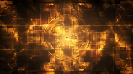 Obraz premium Abstract Golden Geometric Illustration Featuring Glowing Circular Pattern for Technology and Design Projects