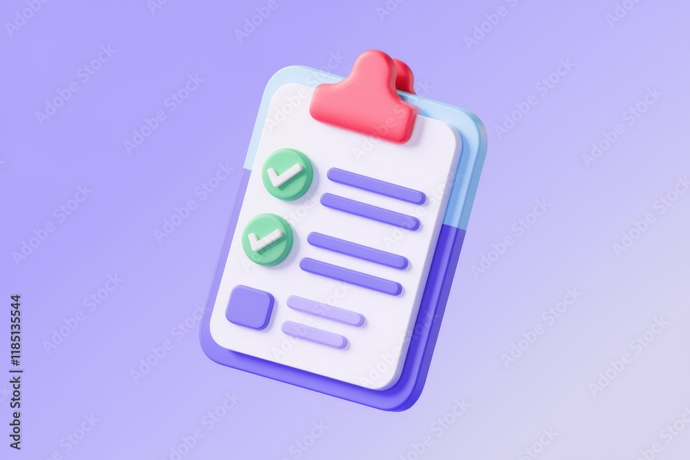 Aufkleber 3D rendered checklist clipboard with checkmarks indicating task completion.