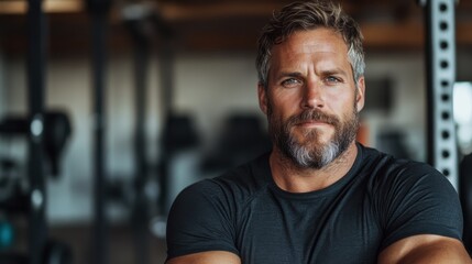 Obraz premium Focused fitness coach showcasing strength in a gym environment