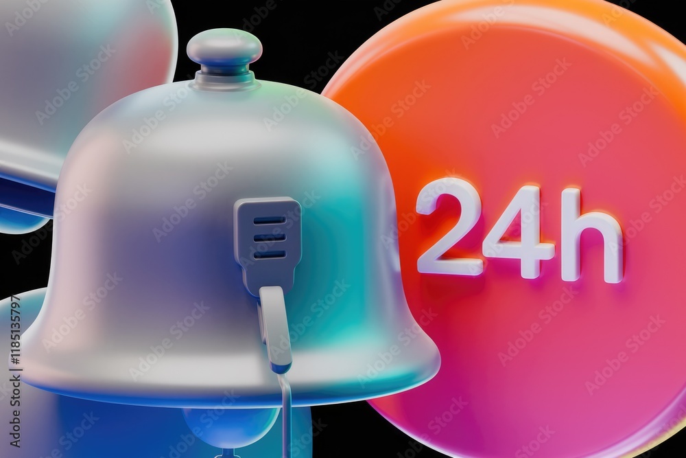 Poster 24/7 service bell notification, indicating round-the-clock support.