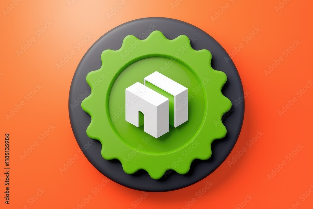 Aufkleber a 3d rendered image of a green badge with a white box icon, symbolizing quality and packaging.