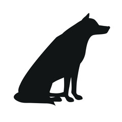 Obraz premium Vector flat hand drawn sitting wolf silhouette isolated on white background
