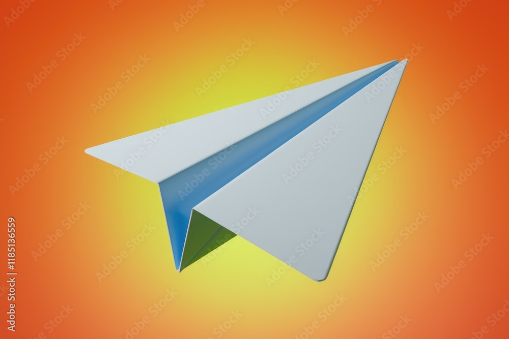 Poster a digitally rendered paper airplane in flight against a warm, gradient background.