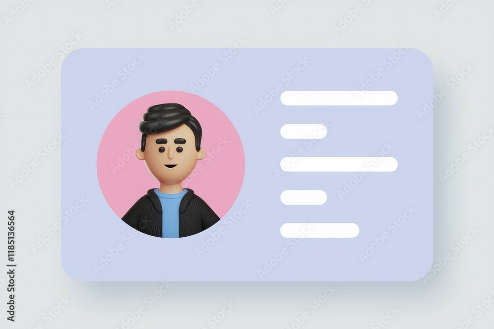Poster 3d cartoon character id card design with blank space for information.