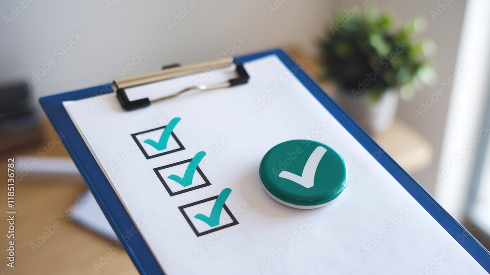 Poster A clipboard displays a checklist with three items marked complete, signifying task completion and organization.