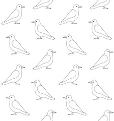 Vector seamless pattern of flat hand drawn outline crow isolated on white background