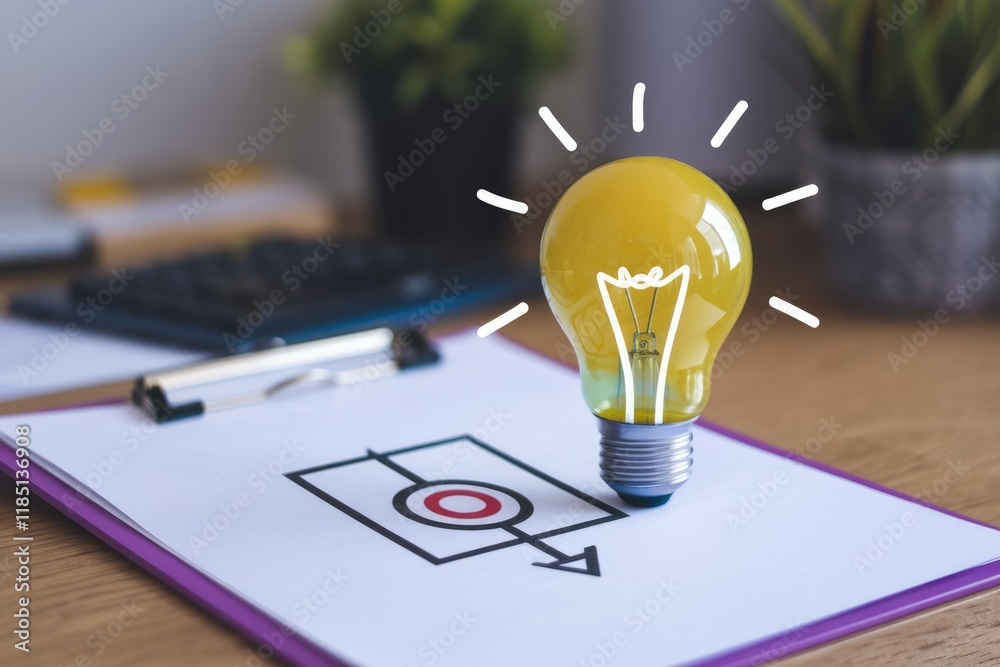 Poster a bright idea illuminating a strategic target, symbolizing focused planning and innovative solutions