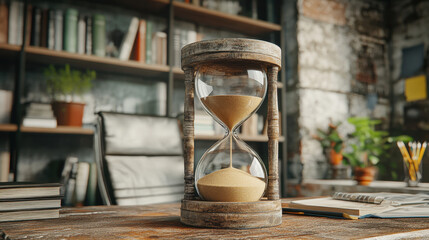 Truncated, A photorealistic image of a truncated hourglass showcasing intricate details and textures against a neutral background.