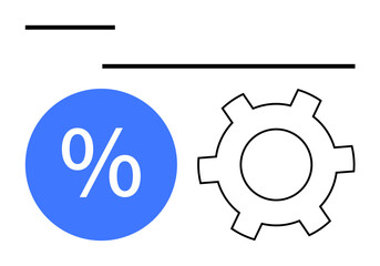 Blue percentage symbol next to black and white gear icon. Ideal for topics in finance, technology, cost optimization, investment strategies, software development, business analytics, financial