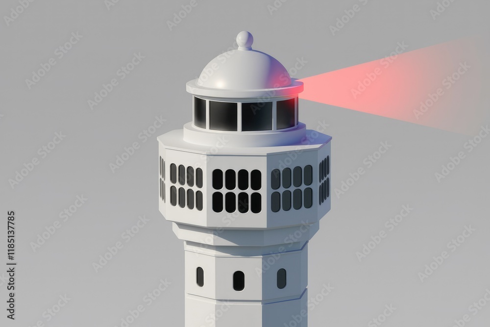 Aufkleber a minimalist white lighthouse emitting a red beam of light, symbolizing guidance and hope.