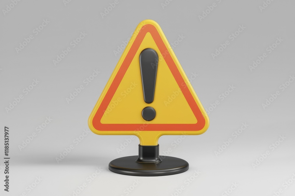 Poster a 3d rendered yellow triangle warning sign with a black exclamation mark, indicating caution or aler